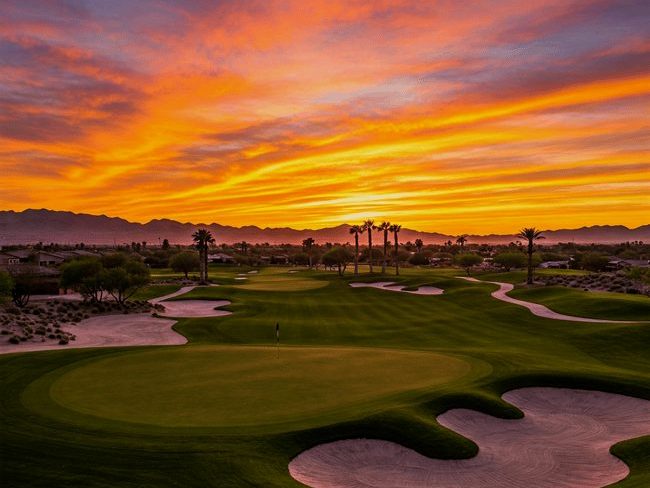 Golf course fairway at sunset in Arizona's West Valley